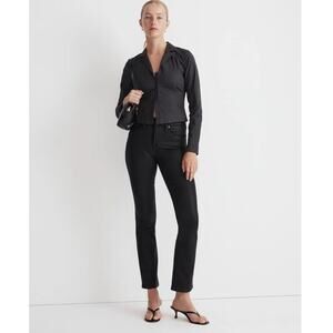 NWT Madewell Petite Kick Out Crop Jeans in True Black Wash: Coated Edition 33P